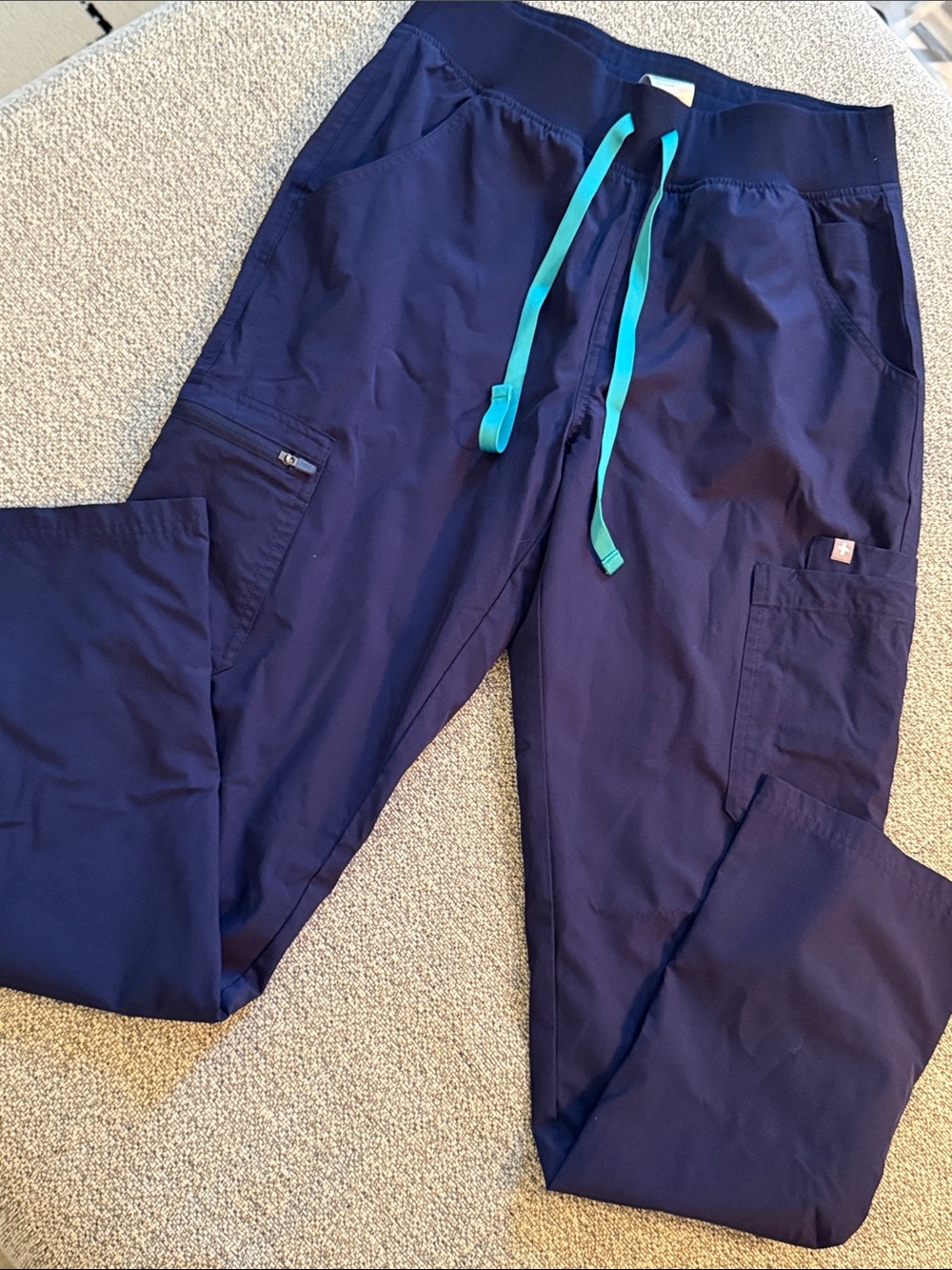 Figs Women's Navy Cargo Scrub Pants with Teal Drawstring